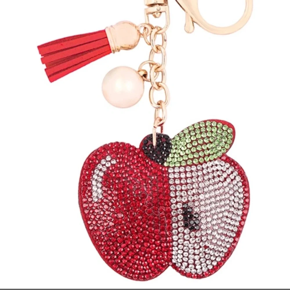 Crystal Rhinestone Apple Keychain - Picture 1 of 3